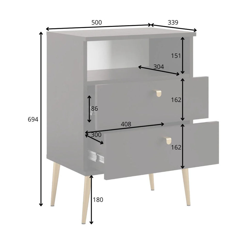 Elyria nightstand with elegant black design, metal shooters - 50 cm