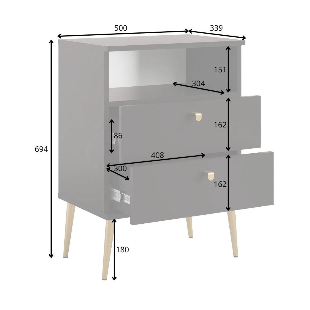 Elyria nightstand with elegant black design, metal shooters - 50 cm