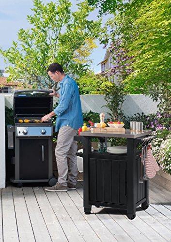 Keter Unity Portable for Outdoor and Storage Cabinet with Grid Accessories - Stainless Steel Surface for Kitchen Island or Bar Carro in Patio, Dark Grey