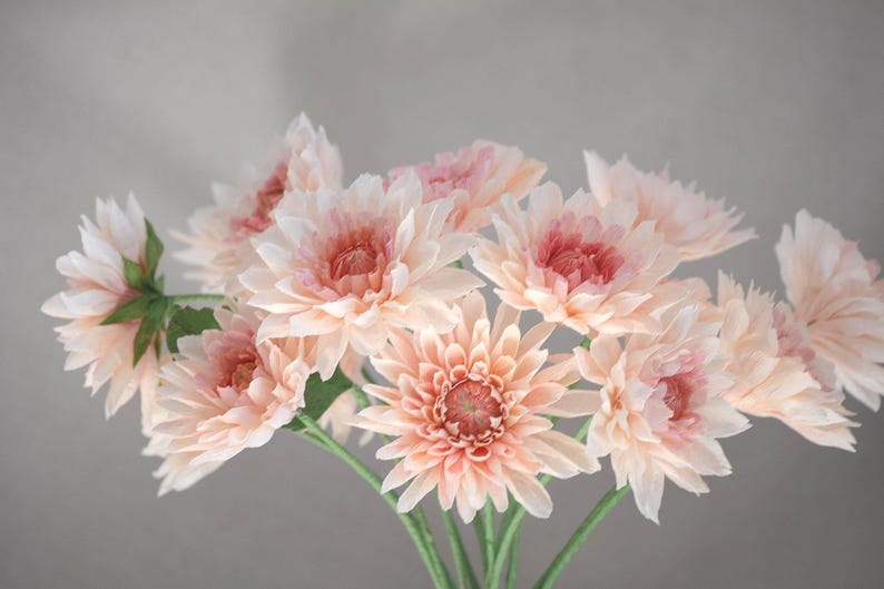 Crepe paper flowers, peach dalia, bouquet of realistic flowers