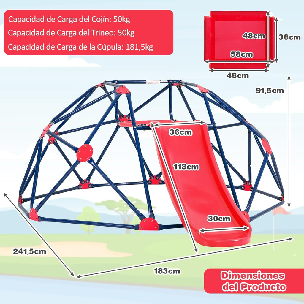 Climbing Dome, Geometric Dome Game with Resistant Tobogan, Costway 242 X 183 X 92cm Multicolor