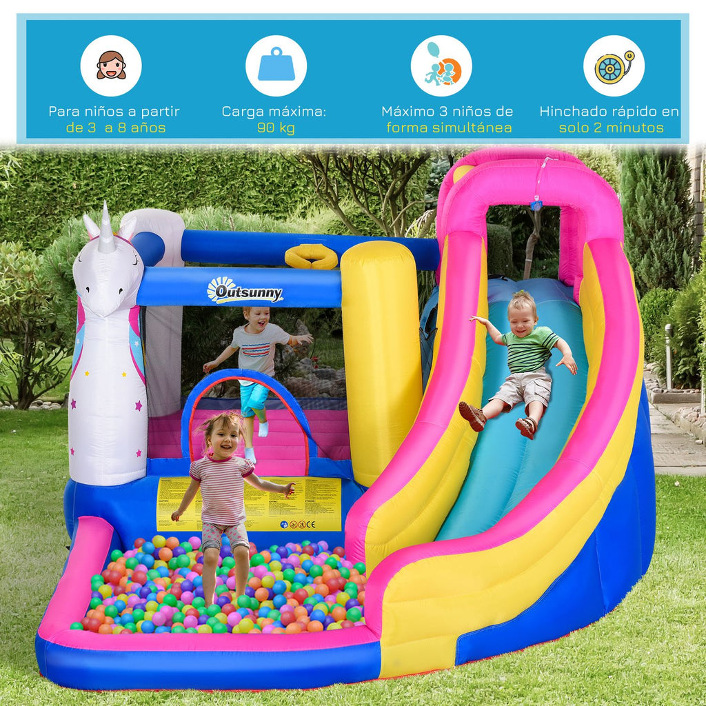 Children's Hincting Castle With Tobogan and Uutunny Multicolor Pool
