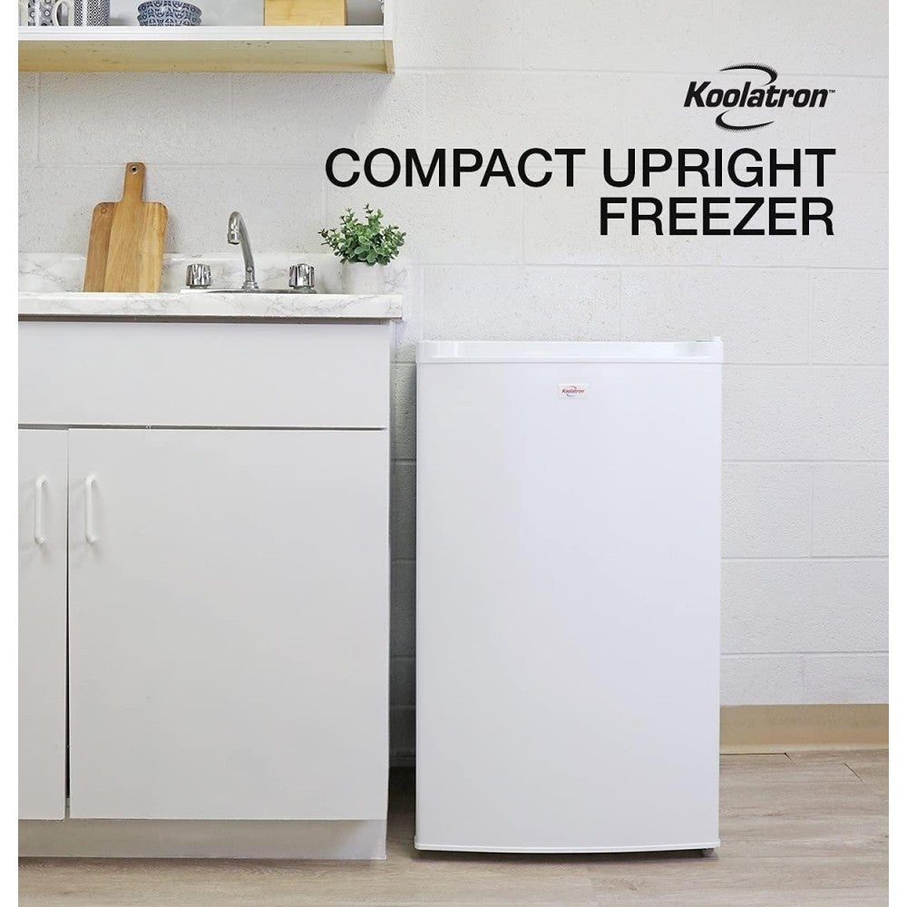 Freezer Vertical Koolatron Compact with Compressor Cooling Technology, capacity of 3.0 Cubic Feet - Ideal for Apartments, Condominiums, Offices, Rolling Houses, Cabins, Small Kitchen - White