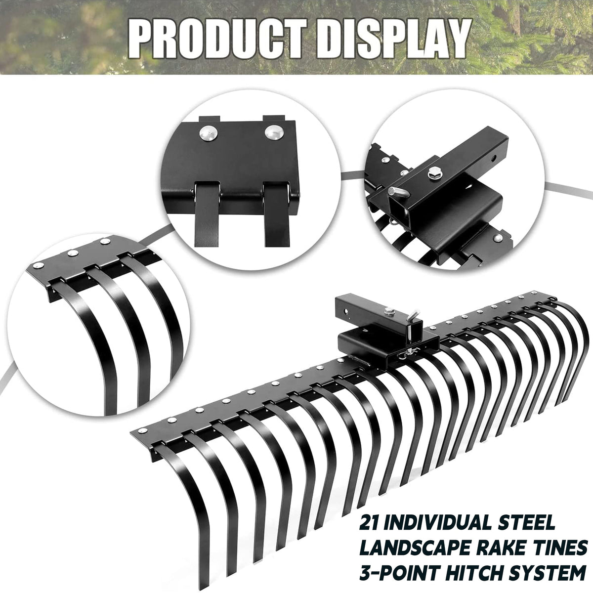 60-inch Kojem Landscape Trake for ATV, UTV, SxS, Garden Cleaning, Patio and Beach with Tool Bar 48 "or 60" and 3-point Enganche System