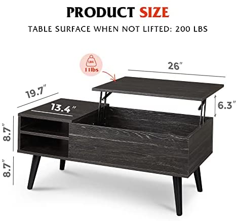WLIVE Centre table with high cover, Hidden compartment and Adjustable storage shelf
