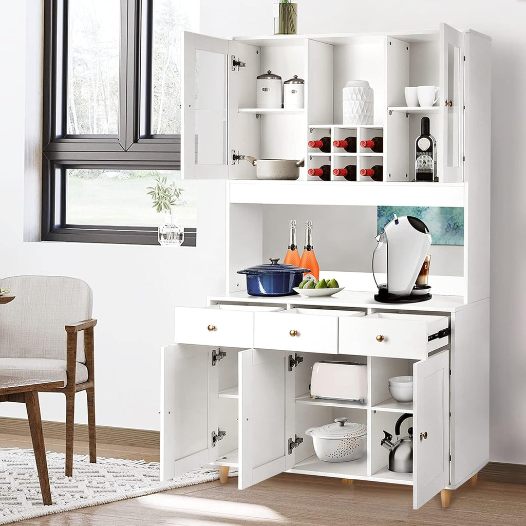 VOWNER Bathroom Kitchen / Buffet, 100L x 38W x 181H cm, Storage Assistant Furniture, 5 Doors and 5 Adjustable Balances, White