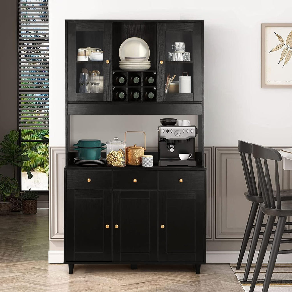 VOWNER Bathroom Kitchen / Buffet, 100L x 38W x 181H cm, Storage Assistant Furniture, 5 Doors and 5 Adjustable Balances, White