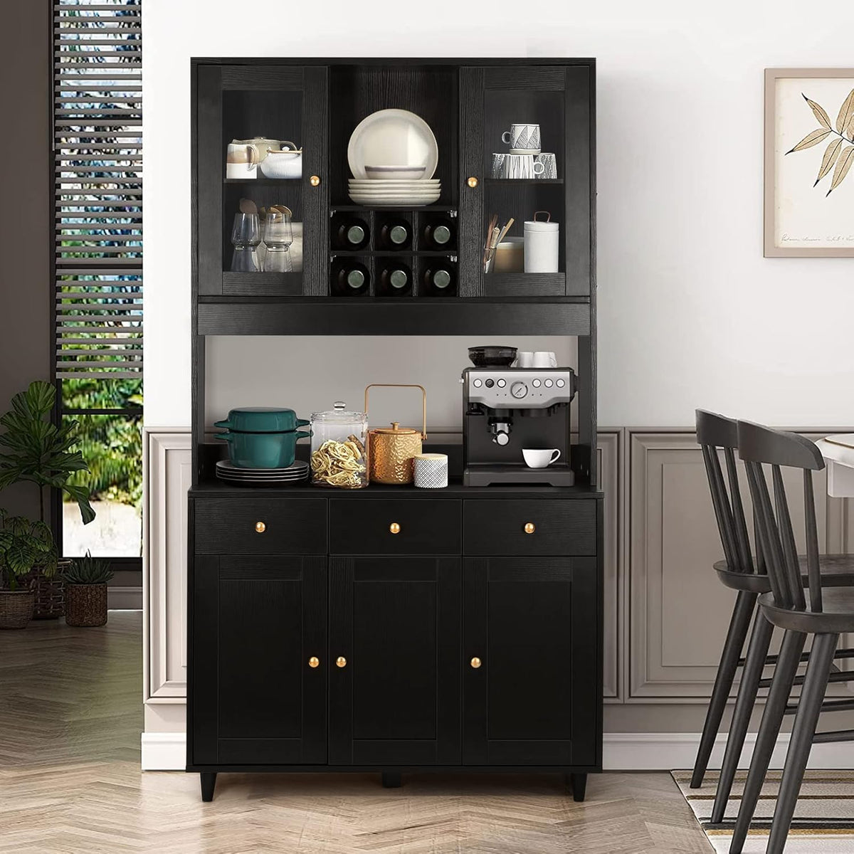 VOWNER Bathroom Kitchen / Buffet, 100L x 38W x 181H cm, Storage Assistant Furniture, 5 Doors and 5 Adjustable Balances, White