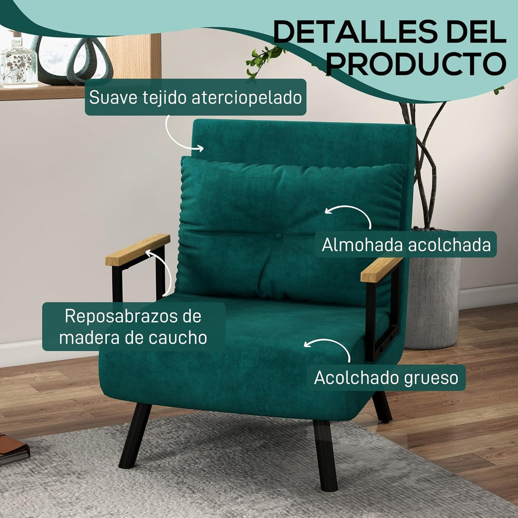 HOMCOM Sofa Bed 2 Seater Folding Sofa Bed Upholstered in Velvet with 5 Levels Adjustable Backrest and Padded Pillows for Office Bedroom Living Room 102 x 73 x 81 cm Beige