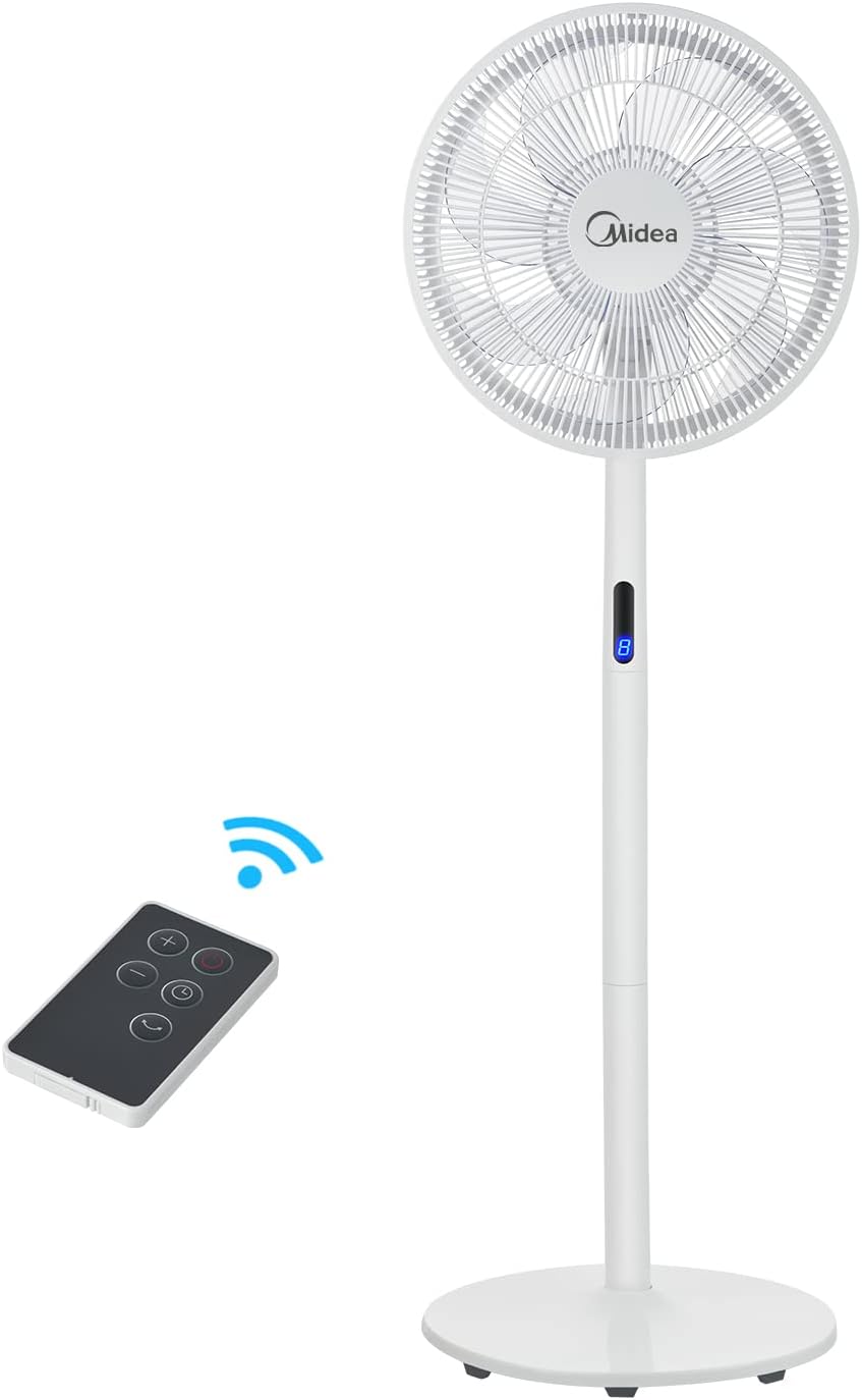 MIDEA Foot Fan 12 Velocities with Remote Control - Silent Fan with Oscillation of 120º + 135º - Fan with Timer, Filter and Double Aspa - Air Flow up to 24 meters