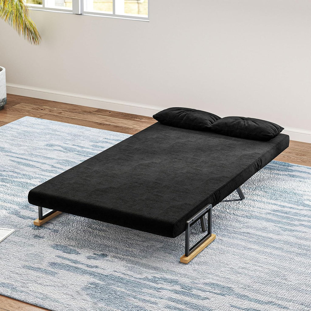 HOMCOM Sofa Bed 2 Seater Folding Sofa Bed Upholstered in Velvet with 5 Levels Adjustable Backrest and Padded Pillows for Office Bedroom Living Room 102 x 73 x 81 cm Beige