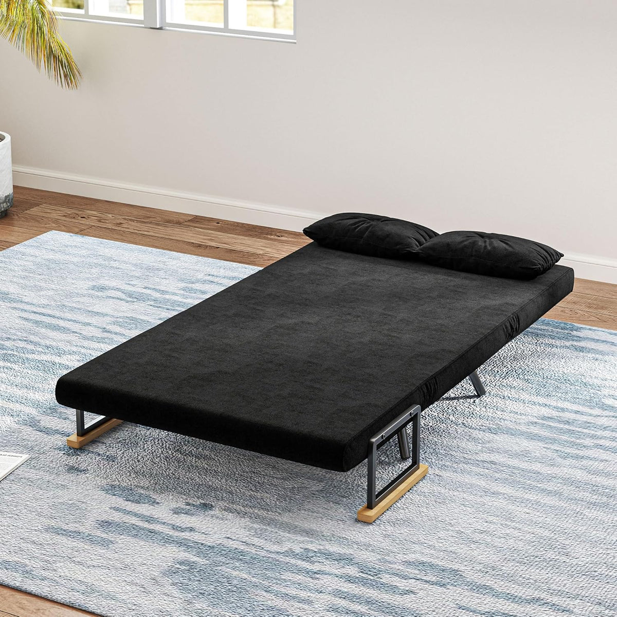 HOMCOM Sofa Bed 2 Seater Folding Sofa Bed Upholstered in Velvet with 5 Levels Adjustable Backrest and Padded Pillows for Office Bedroom Living Room 102 x 73 x 81 cm Beige
