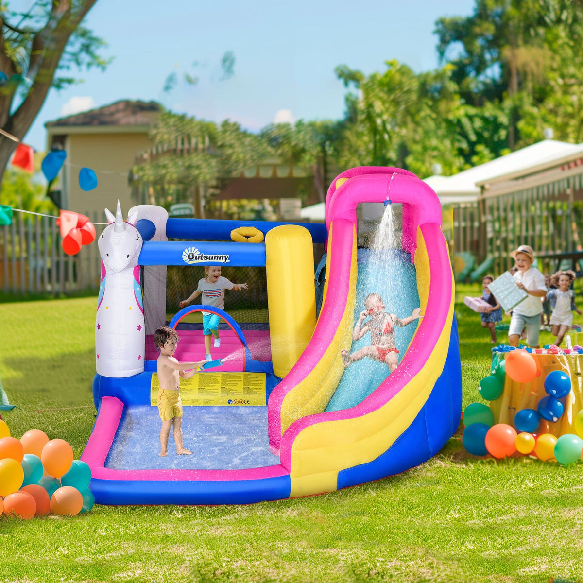 Children's Hincting Castle With Tobogan and Uutunny Multicolor Pool