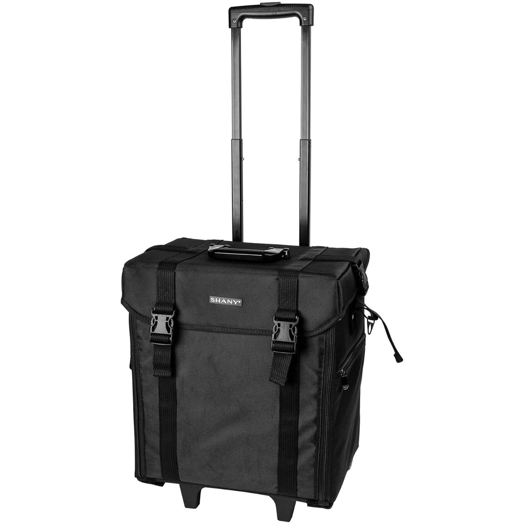 Azabache Black Vinyl Cosmetic Case with Wheels - Make-up Travel Bag