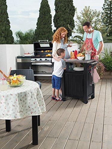 Keter Unity Portable for Outdoor and Storage Cabinet with Grid Accessories - Stainless Steel Surface for Kitchen Island or Bar Carro in Patio, Dark Grey