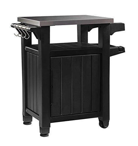 Keter Unity Portable for Outdoor and Storage Cabinet with Grid Accessories - Stainless Steel Surface for Kitchen Island or Bar Carro in Patio, Dark Grey