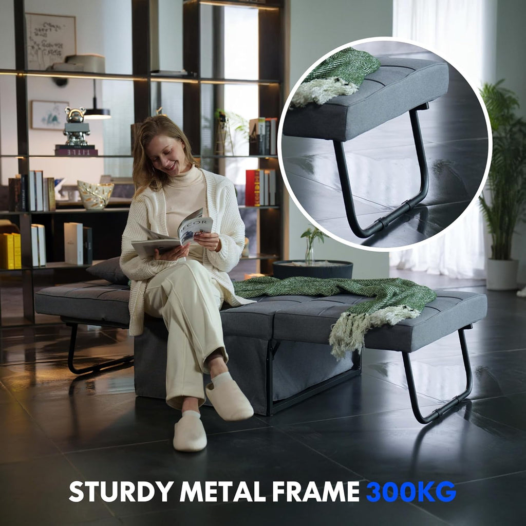 FLEXISPOT Sofa Bed Extendable Folding Sleeping Chair with Bed Function, Chair Beds with Function, Convertible Bed Chair, Load Capacity 300 kg, Grey