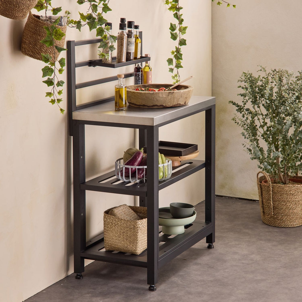 Outdoor Kitchen of Steel 2 Stations, 80cm, Black