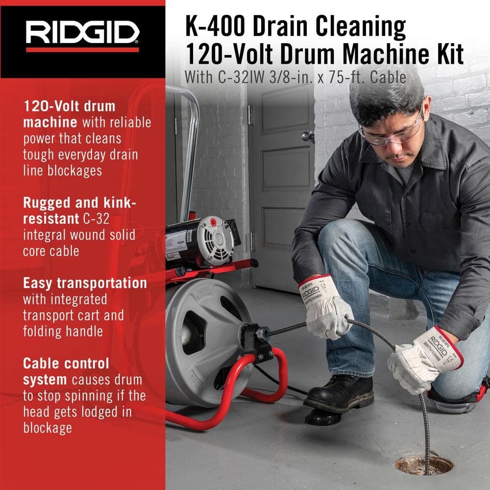 K-400 120 Volt Drill Untying Machine with 3 / 8 inch C-32IW Cable. x 75 ft + 4 Piece and Glove Tools 52363