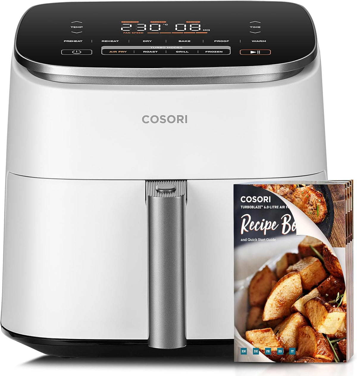 Cosori Turbo Blaze Air Freidora 6L, Real Metal Interior, Exclusive DC Motor, 46% Faster, Temperature 30 ° C to 230 ° C, Ideal for Asar Meat, Complete Kitchen Programs, Silent 27dB