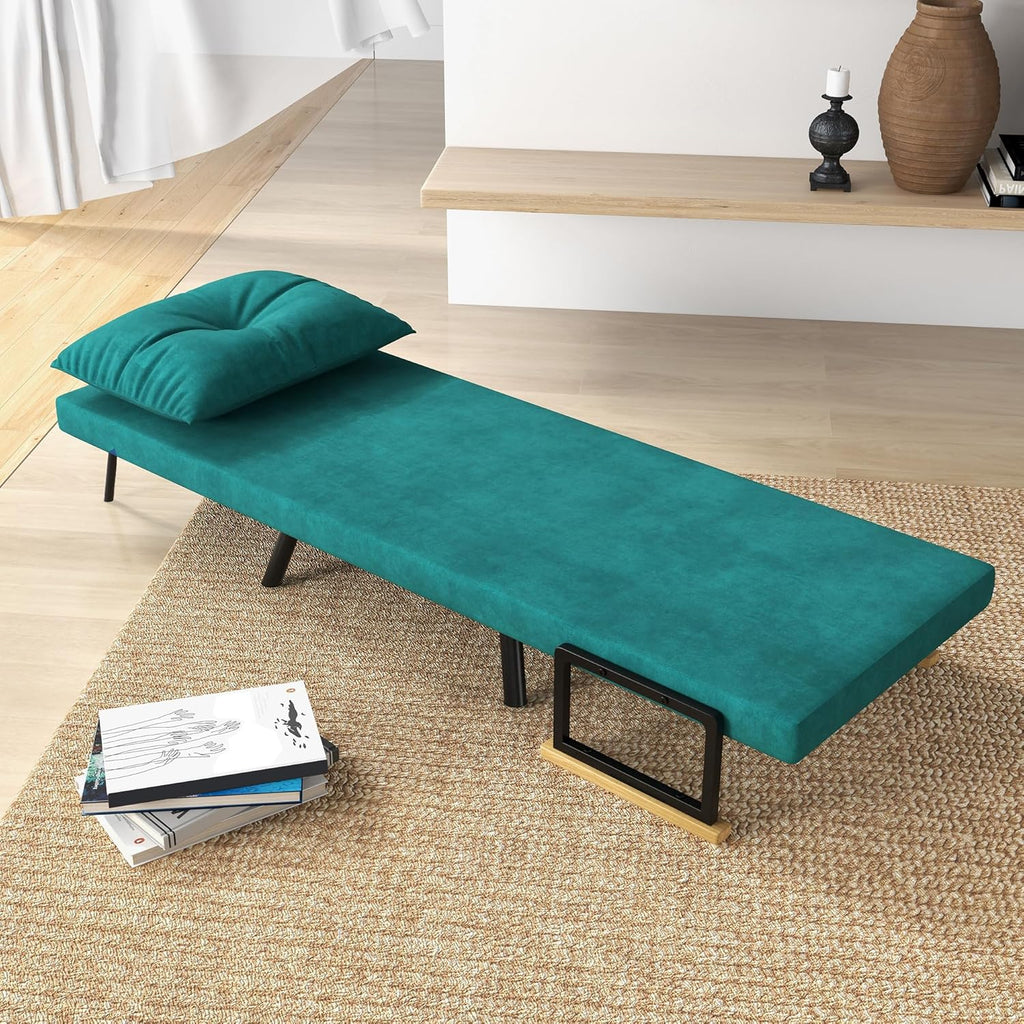 HOMCOM Sofa Bed 2 Seater Folding Sofa Bed Upholstered in Velvet with 5 Levels Adjustable Backrest and Padded Pillows for Office Bedroom Living Room 102 x 73 x 81 cm Beige