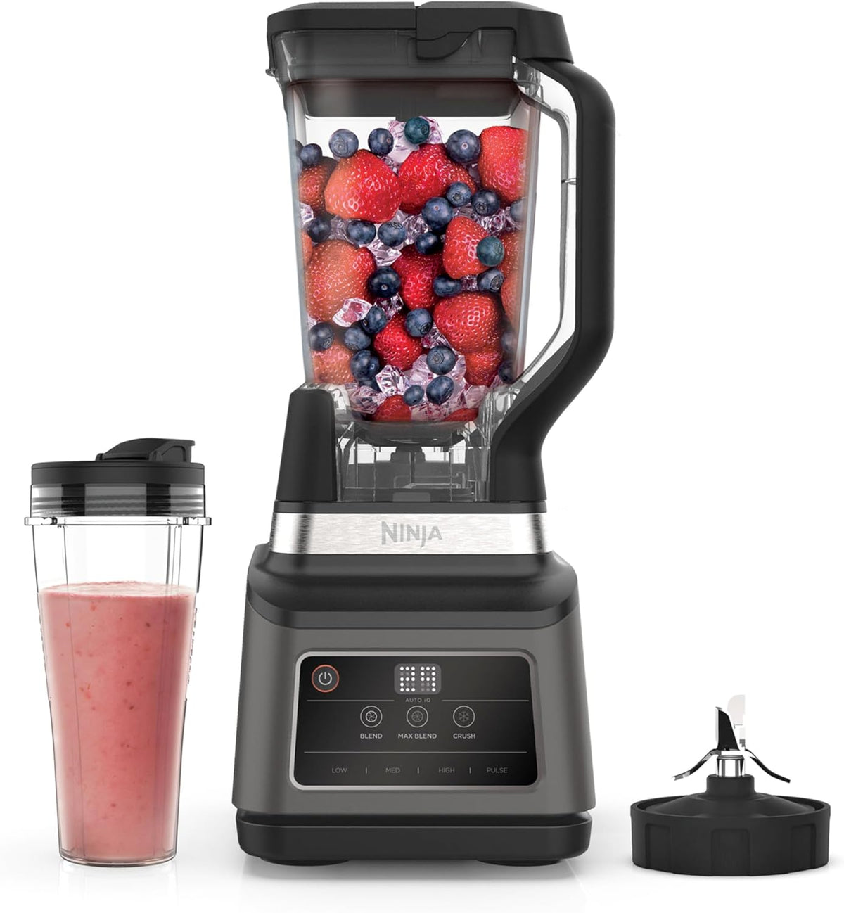 Ninja BN750EU Filter 2-en-1 - 1200 W, 3 Automatic Programs, 4 Manual Settings, Auto-iQ Technology, 2.1 L Jar and 700 ml Vase, Dishwasher-suitable Parts - Black / Silver