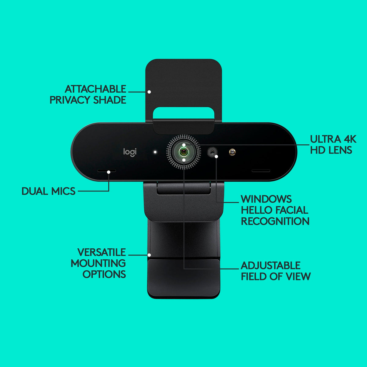 Logitech - Webcam 4K Pro 4096 x 2160 with Microphone with Noise Cancellation - Black