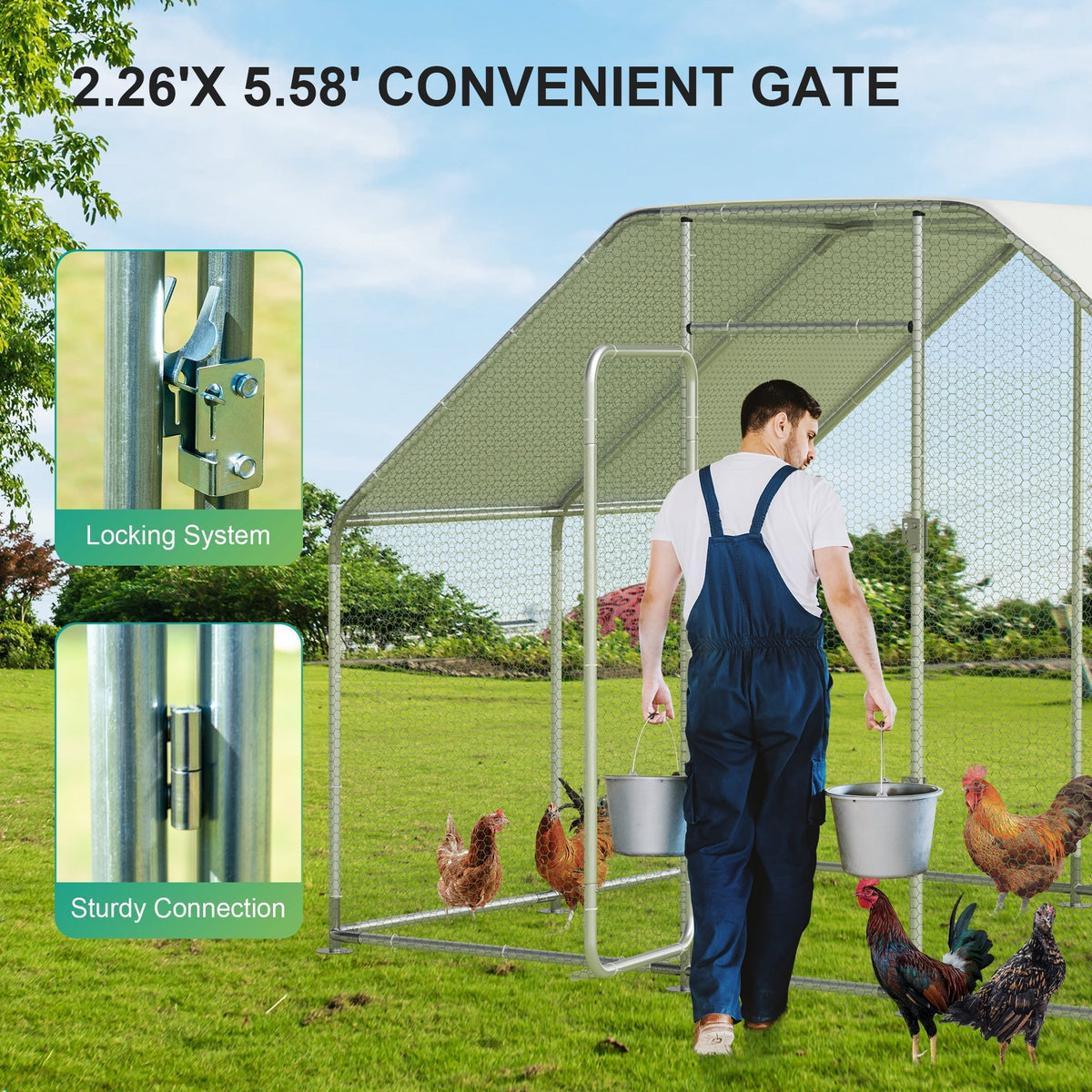 Grand Metal Chicken for 16 Chickens, Spire-shaped Bird Cage, Waterproof and Anti-Ultraviolet Cover for Outer Use in the Patio or Farm