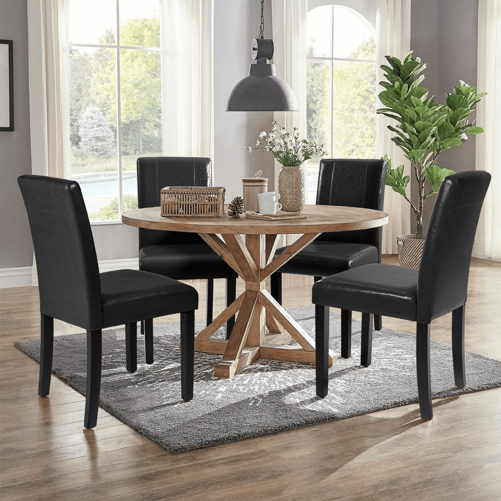 Pacoo Set of 4 Dining Chairs Urban Style PU with Wood Pats, Black