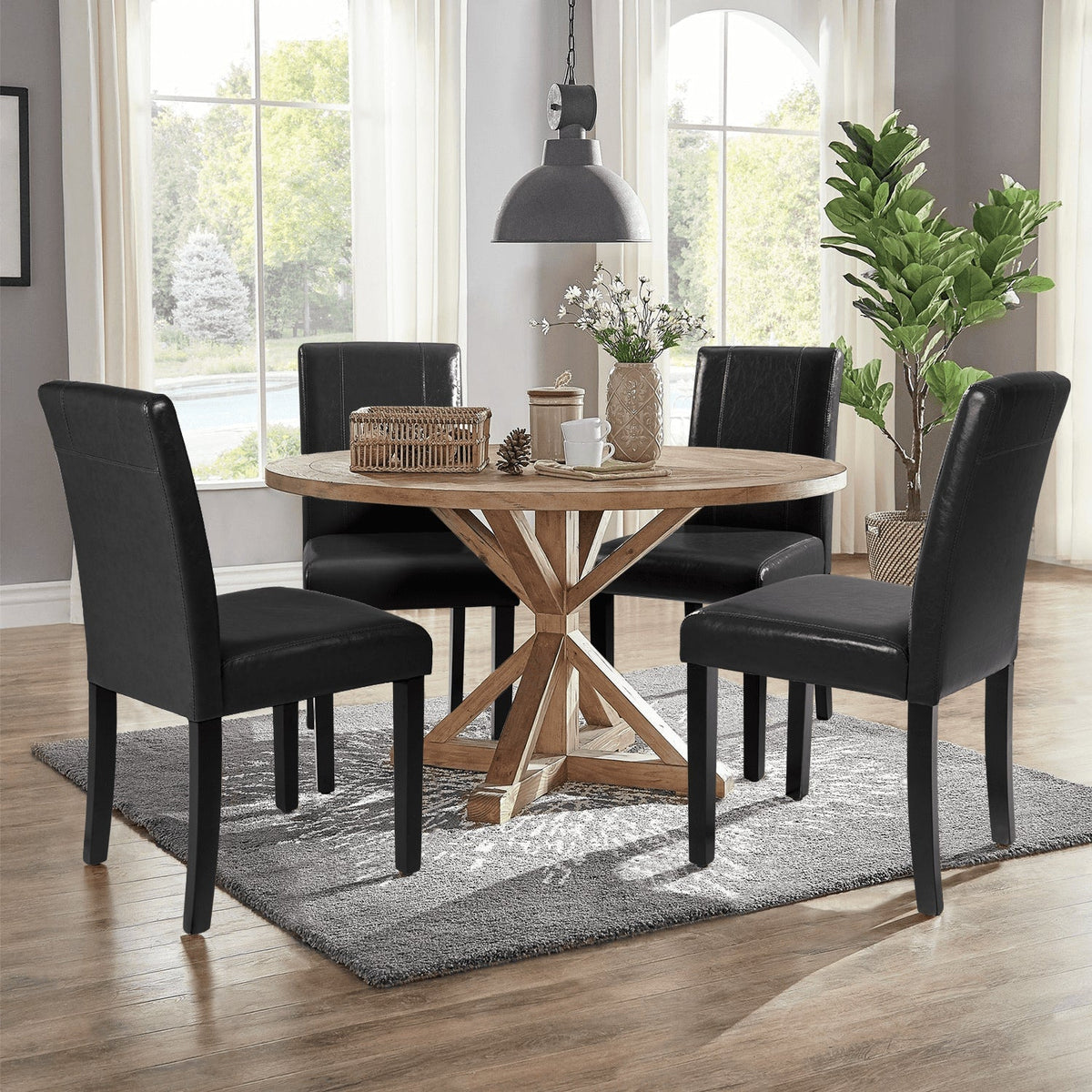 Pacoo Set of 4 Dining Chairs Urban Style PU with Wood Pats, Black
