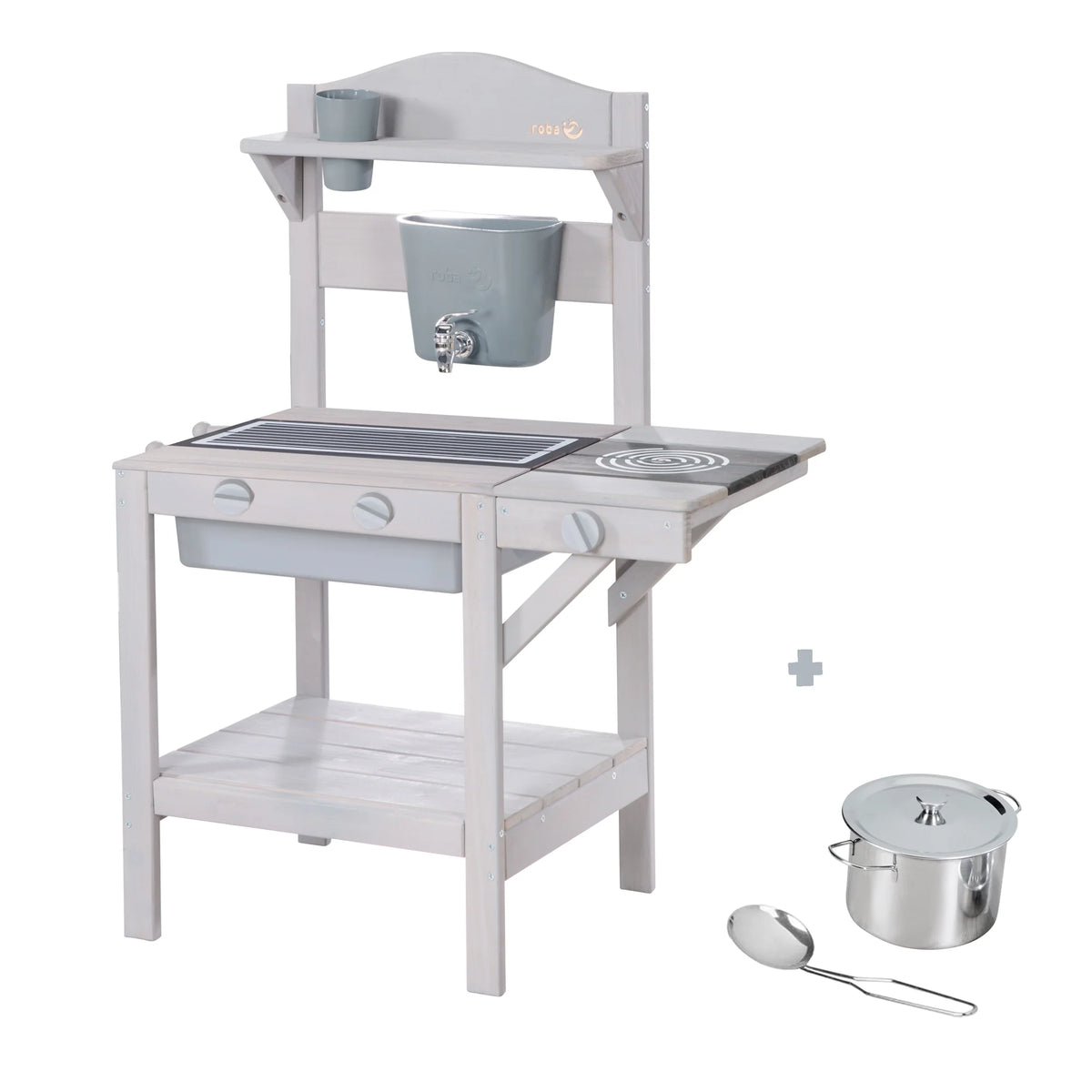 Outdoor play kitchen with accessories - FSC certified wood - Engraving grey finish