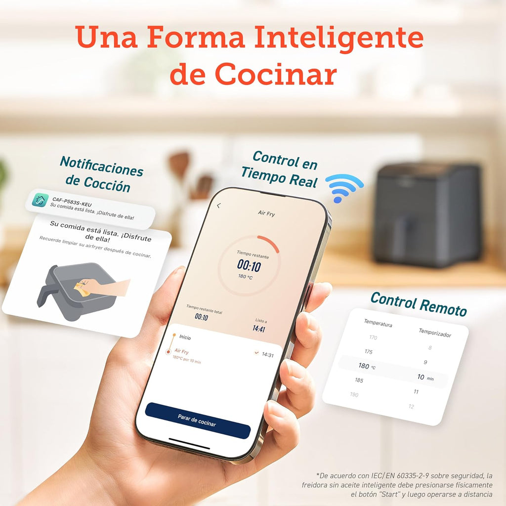 COSORI Intelligent Freidor Without Oil 6.4L, Air Freidor with Double Warming, Without Revolver or Preheat, with Recipes in Spanish and 12 Programs, Dark Gris, Model CAF-P583S
