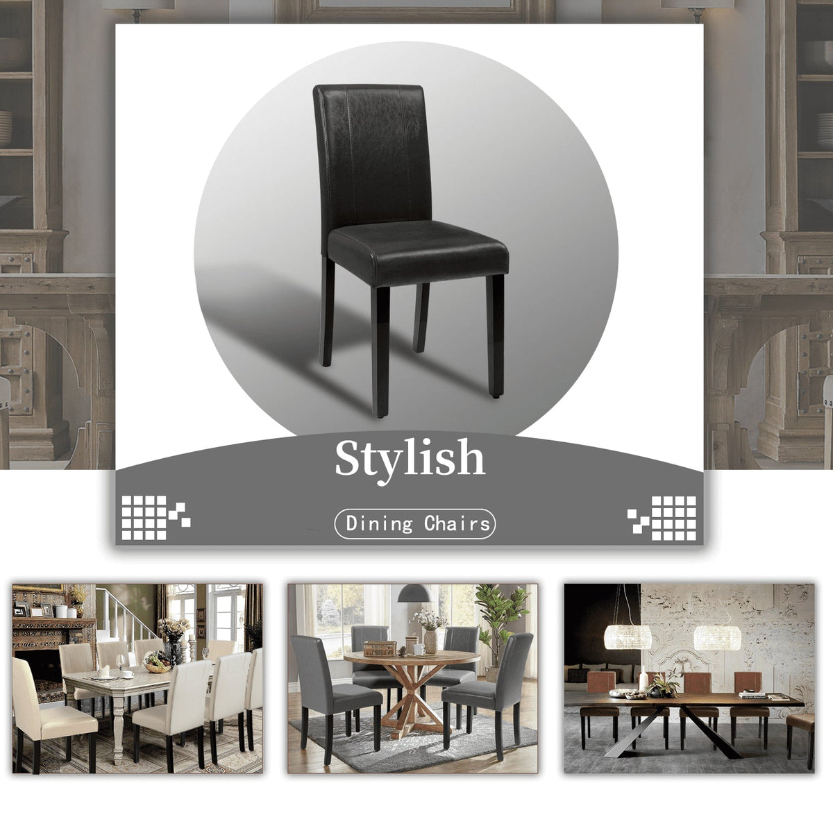 Pacoo Set of 4 Dining Chairs Urban Style PU with Wood Pats, Black