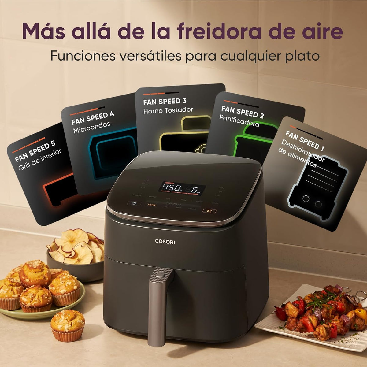 Cosori Turbo Blaze Air Freidora 6L, Real Metal Interior, Exclusive DC Motor, 46% Faster, Temperature 30 ° C to 230 ° C, Ideal for Asar Meat, Complete Kitchen Programs, Silent 27dB