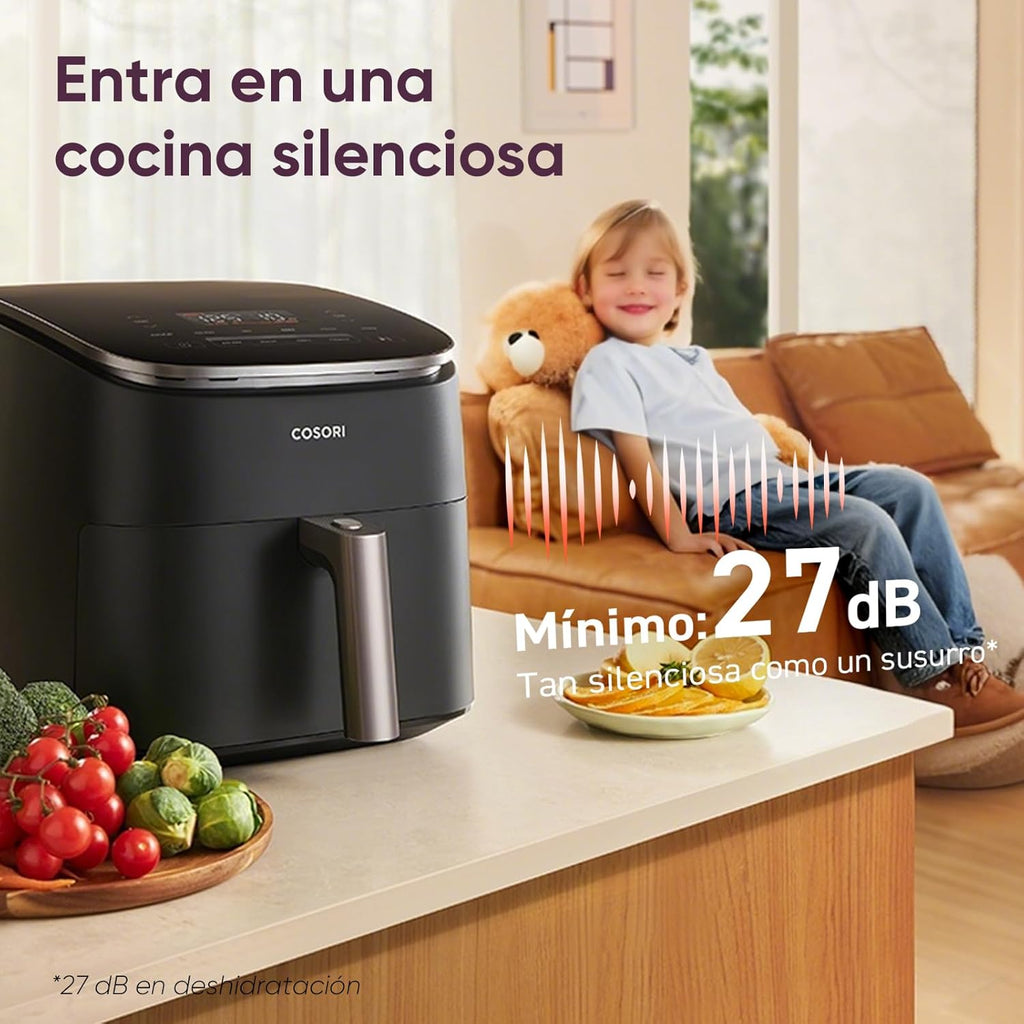 Cosori Turbo Blaze Air Freidora 6L, Real Metal Interior, Exclusive DC Motor, 46% Faster, Temperature 30 ° C to 230 ° C, Ideal for Asar Meat, Complete Kitchen Programs, Silent 27dB