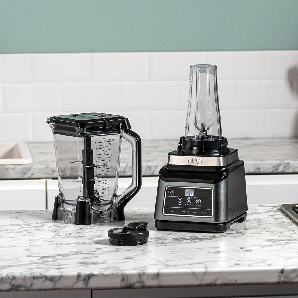 Ninja BN750EU Filter 2-en-1 - 1200 W, 3 Automatic Programs, 4 Manual Settings, Auto-iQ Technology, 2.1 L Jar and 700 ml Vase, Dishwasher-suitable Parts - Black / Silver