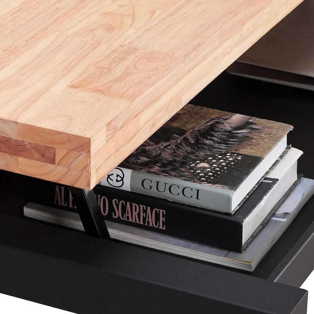 Duehome | Loft, Lifting Coffee Table, Dining Table, Oak and White Finish, Measures: 120 cm (L) x 60 cm (W) x 47.5/62 cm (H)