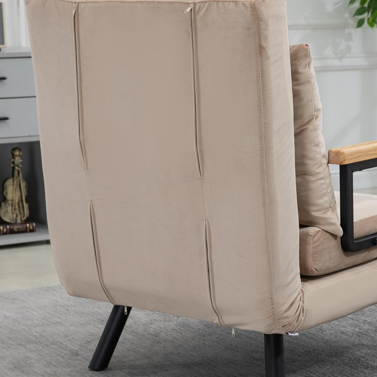 HOMCOM Sofa Bed 2 Seater Folding Sofa Bed Upholstered in Velvet with 5 Levels Adjustable Backrest and Padded Pillows for Office Bedroom Living Room 102 x 73 x 81 cm Beige