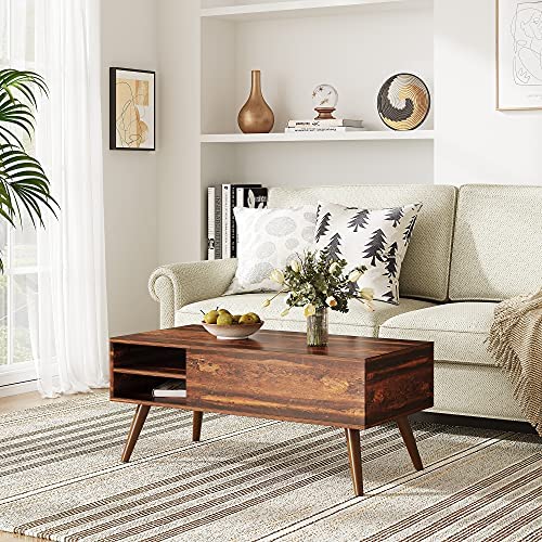 WLIVE Centre table with high cover, Hidden compartment and Adjustable storage shelf