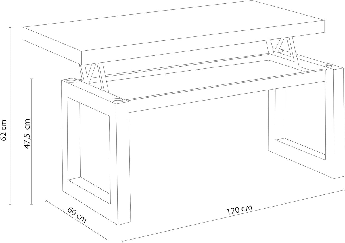 Duehome | Loft, Lifting Coffee Table, Dining Table, Oak and White Finish, Measures: 120 cm (L) x 60 cm (W) x 47.5/62 cm (H)