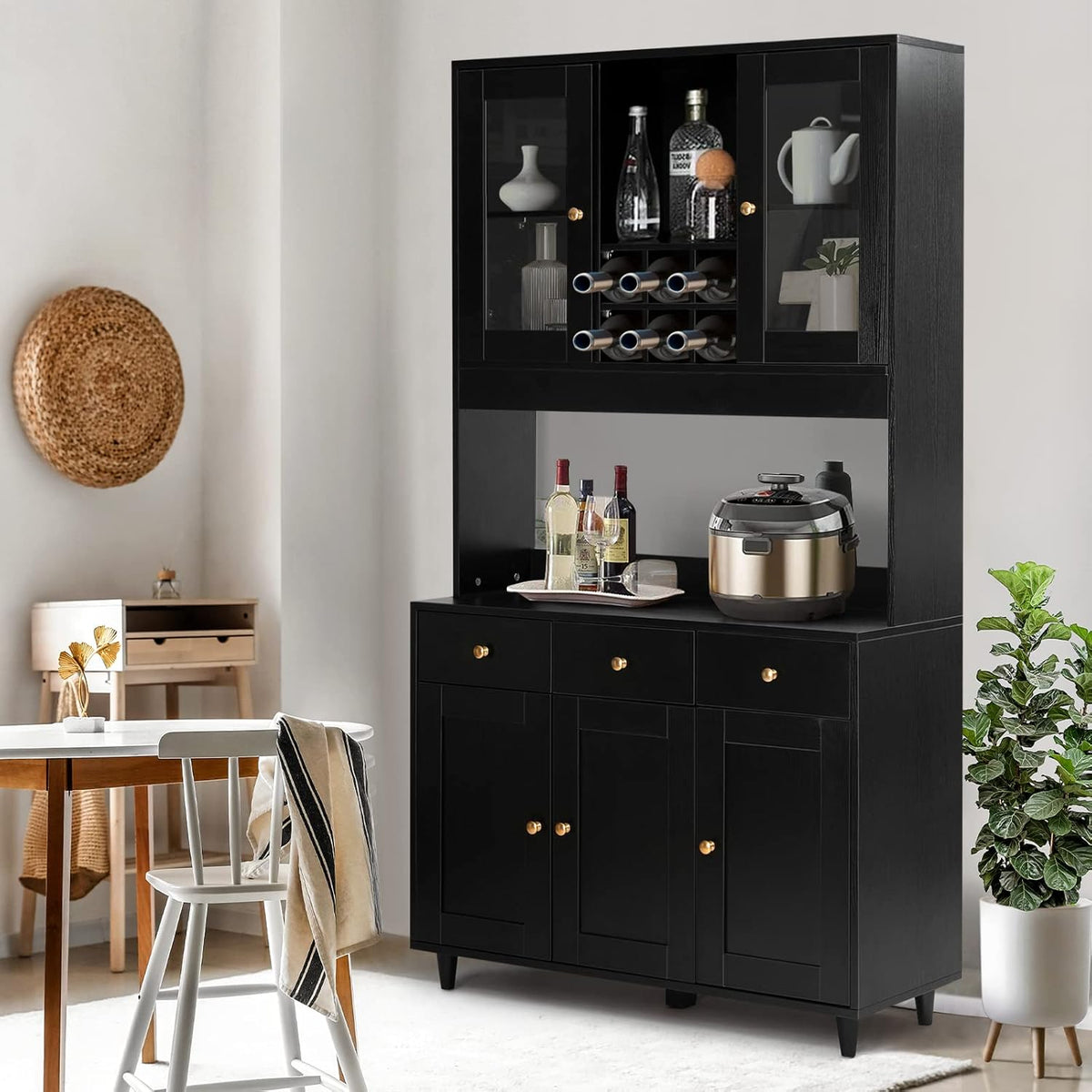 VOWNER Bathroom Kitchen / Buffet, 100L x 38W x 181H cm, Storage Assistant Furniture, 5 Doors and 5 Adjustable Balances, White