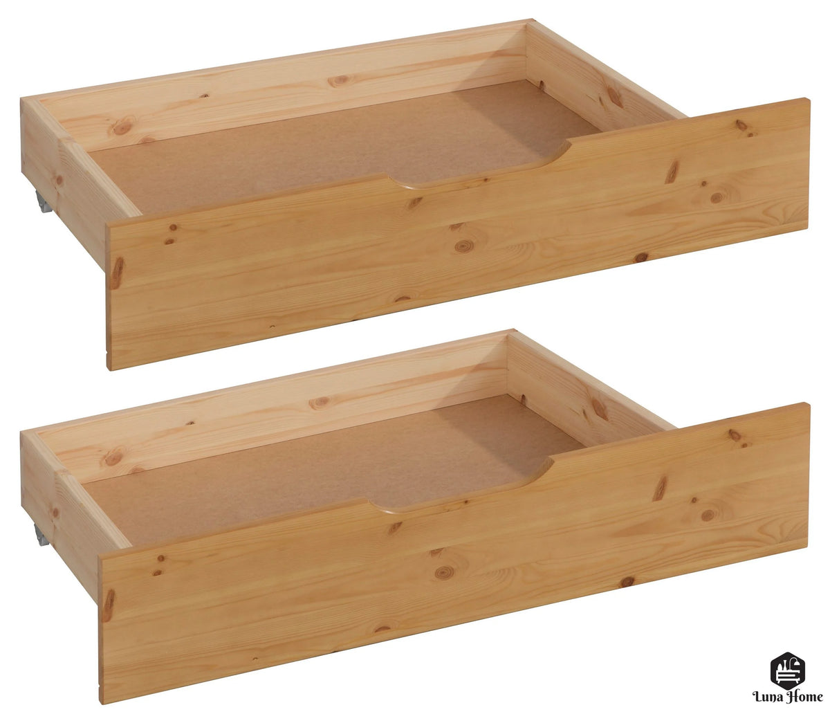 Set of 2 bed drawers Finja, natural pine wood, 93 cm long 