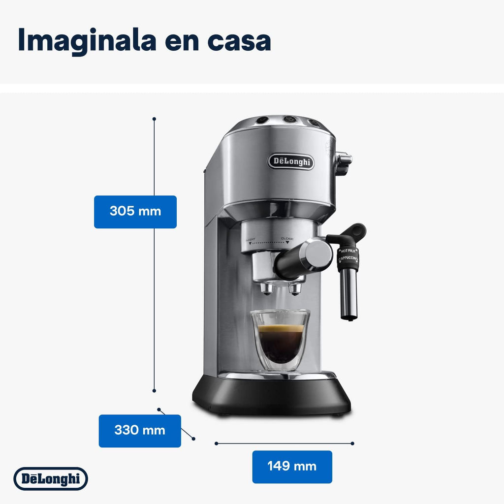 De 'Longhi Dedica - Inoxable Steel Pump Coffee Coffee Coffee Coffee, Espresso and Capuchino, 1.3 Litre Deposit, Antidote System, EC685.M Model, Metal Color