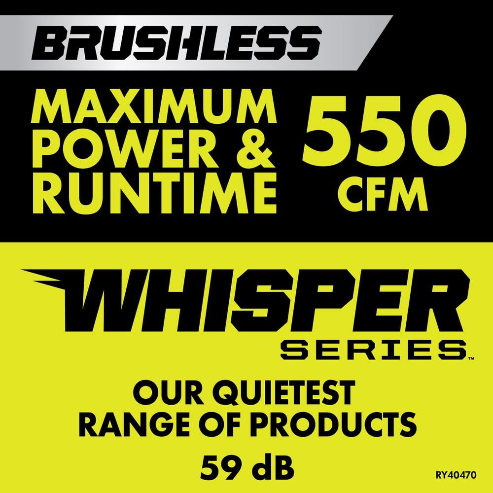 RYOBI Whisper Series 40V Brushless Wireless Battery Scan with Unbounded Motor, 125 MPH Speed and 550 CFM Air Flow, 4.0 Ah Battery and RY40470 Loader