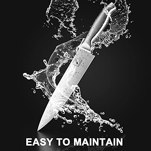Set of kitchen knives with block, imarku 15 pieces of high carbon German steel, knife set with built-in sharpener, silver color