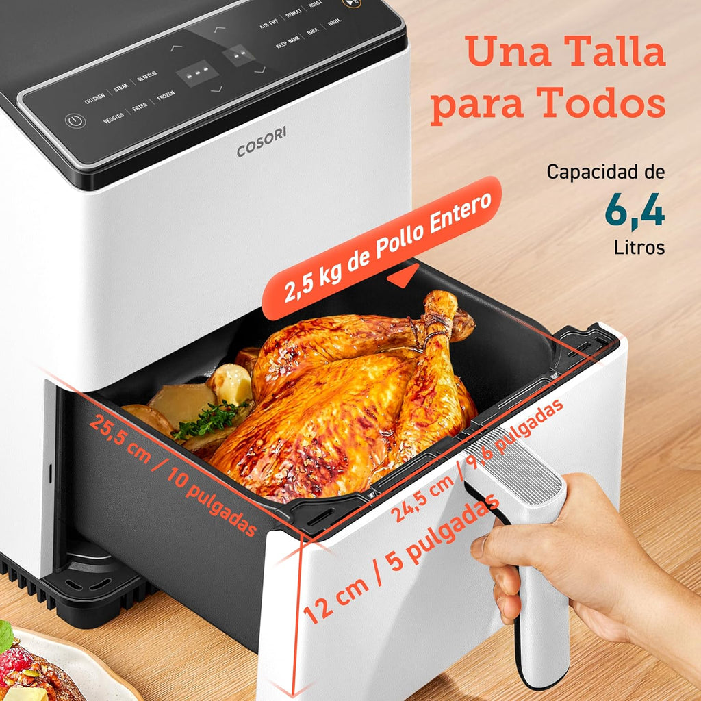 COSORI Intelligent Freidor Without Oil 6.4L, Air Freidor with Double Warming, Without Revolver or Preheat, with Recipes in Spanish and 12 Programs, Dark Gris, Model CAF-P583S