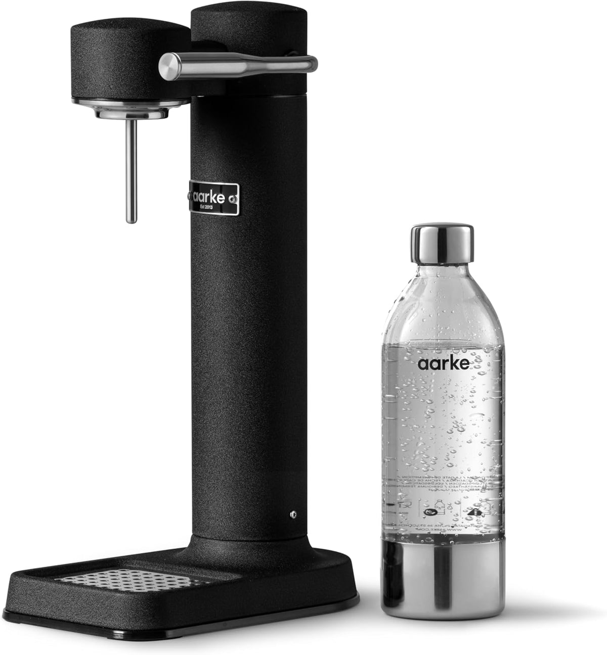 Aarke Carbonator 3, Water Gasifying Machine in Stainless Steel, includes Two Bottles (800ml), Black Finished