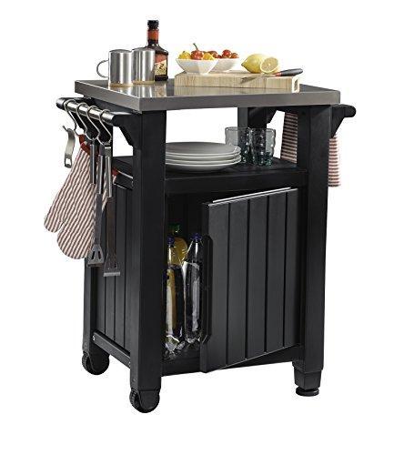 Keter Unity Portable for Outdoor and Storage Cabinet with Grid Accessories - Stainless Steel Surface for Kitchen Island or Bar Carro in Patio, Dark Grey