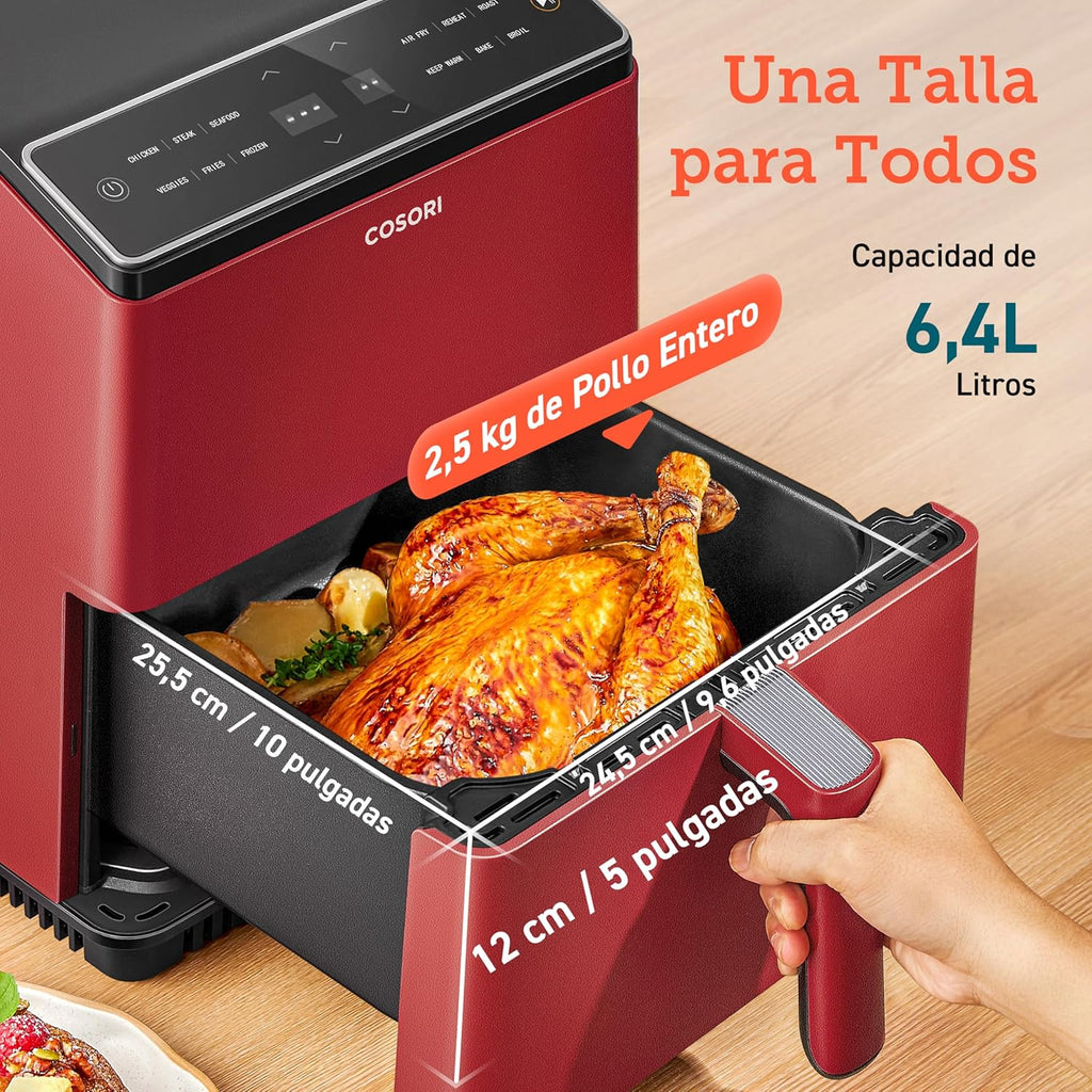 COSORI Intelligent Freidor Without Oil 6.4L, Air Freidor with Double Warming, Without Revolver or Preheat, with Recipes in Spanish and 12 Programs, Dark Gris, Model CAF-P583S