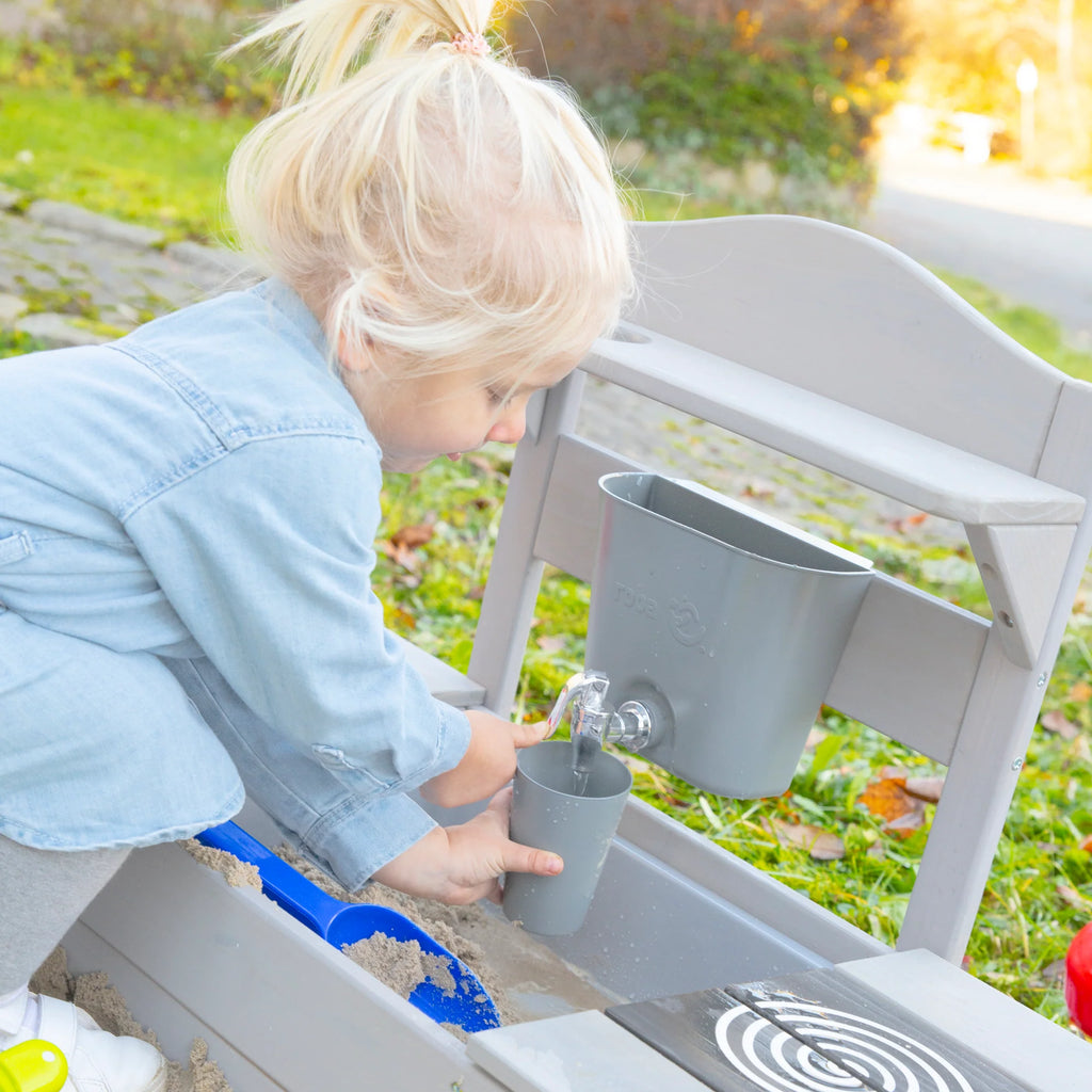 Outdoor play kitchen with accessories - FSC certified wood - Engraving grey finish